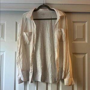 LOFT Cream and Gray Layered Shirt